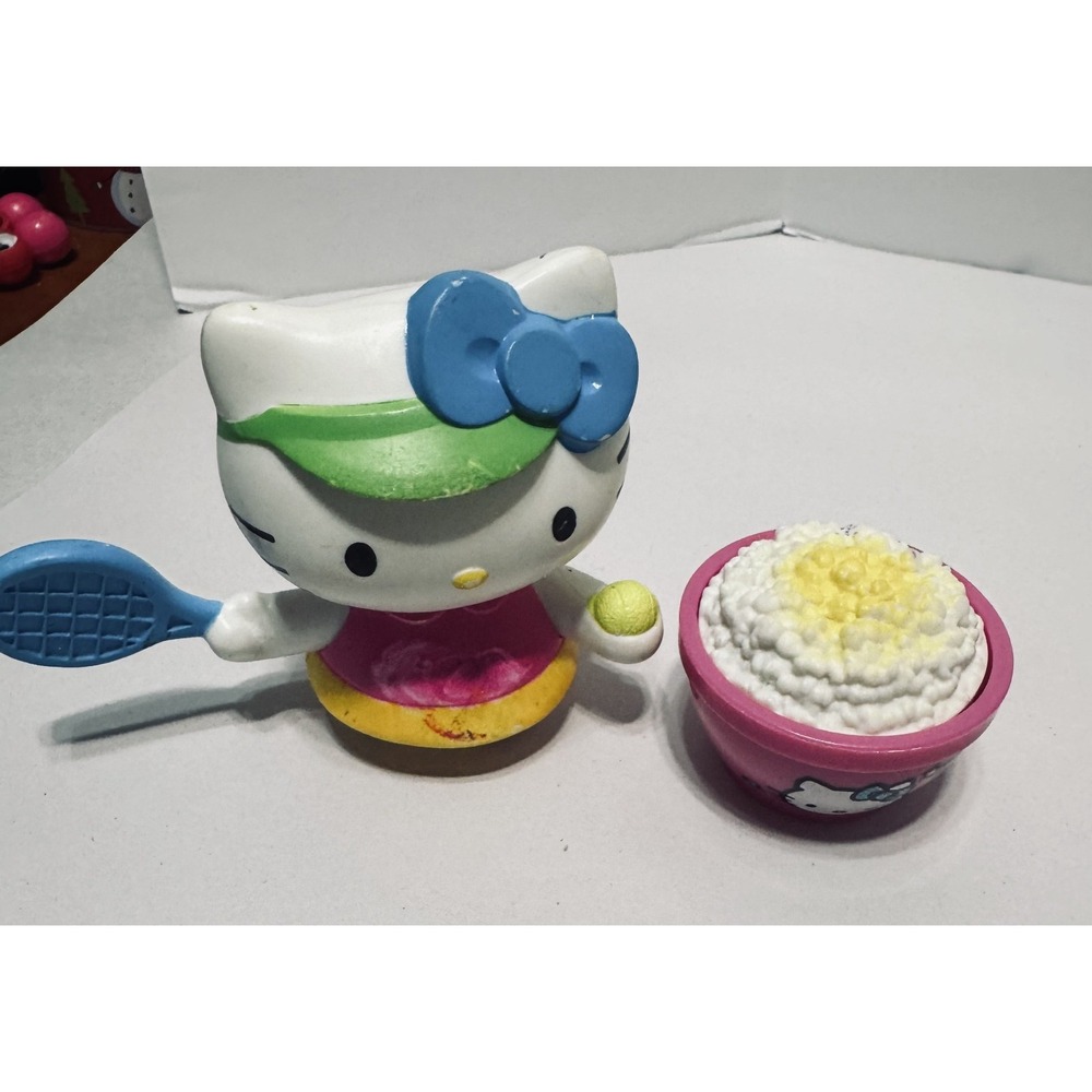 Hello Kitty Tennis Player Figure & Popcorn Bowl Sanrio McDonald's 2013 Toy Set